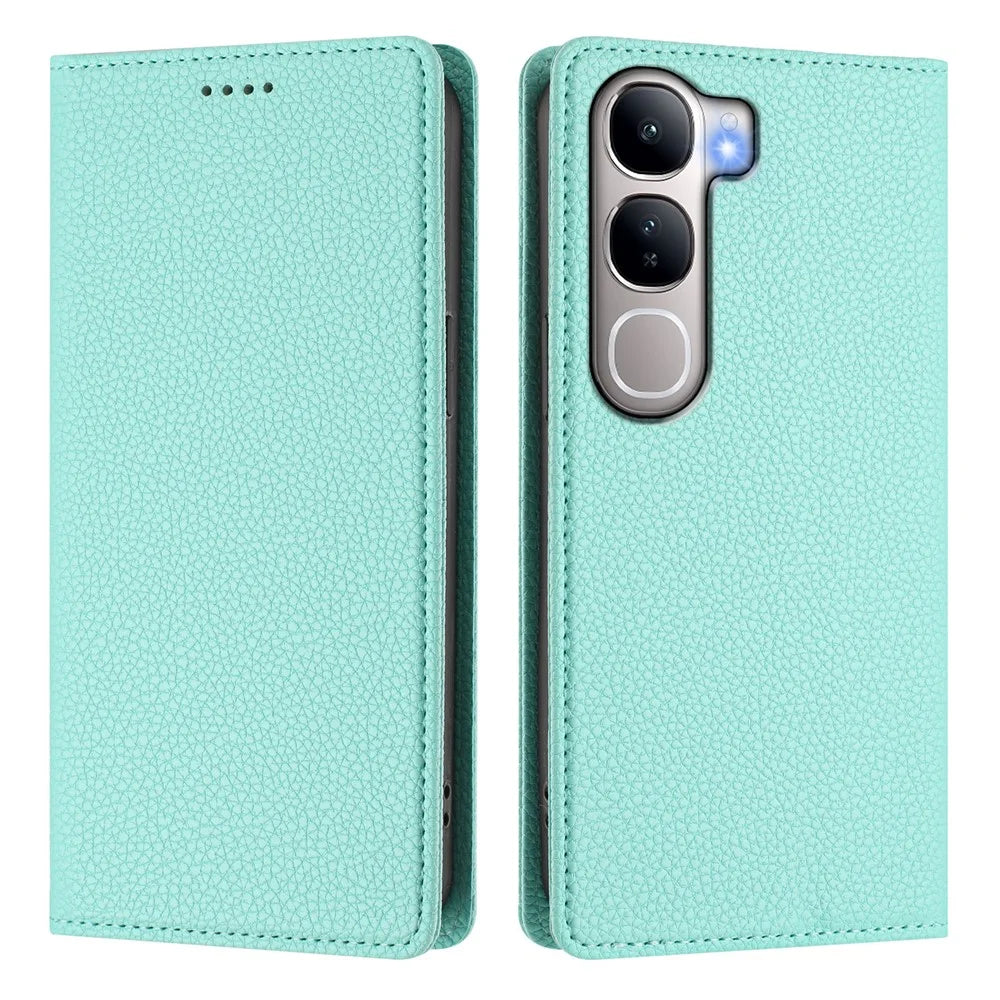 For vivo V40 Lite 5G / vivo Y300 5G Wallet Case RFID Blocking Litchi Texture Leather Mobile Cover - Mint Green - 3