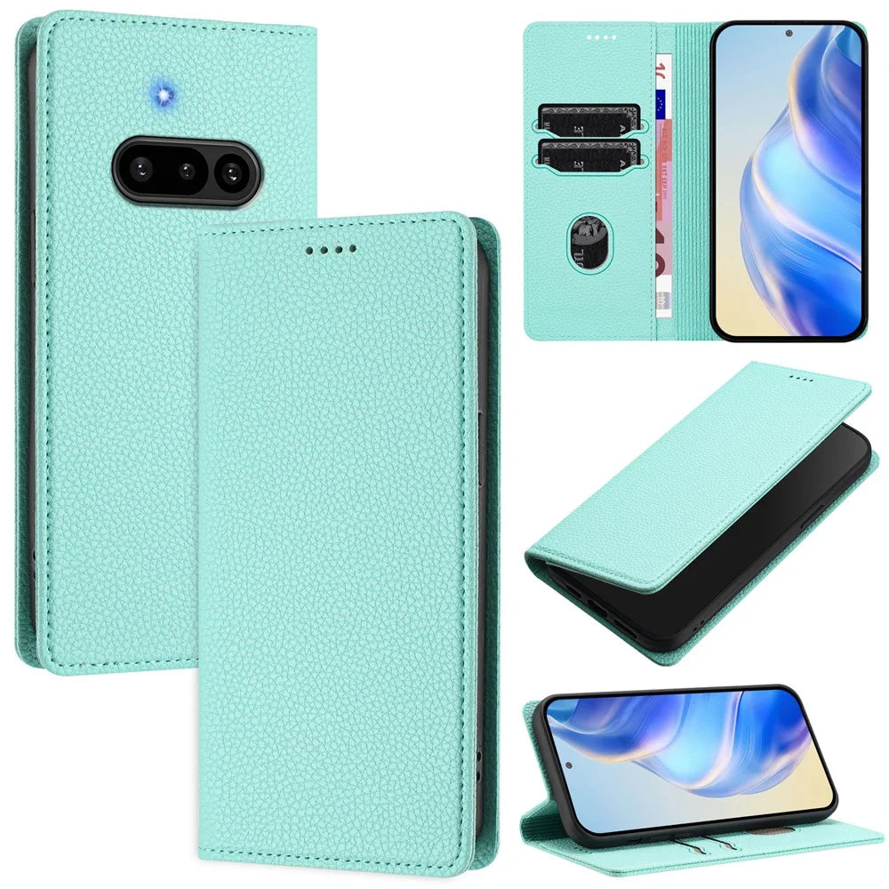 For Nothing Phone (3a) Wallet Case RFID Blocking Litchi Texture Leather Mobile Cover - Mint Green - 1