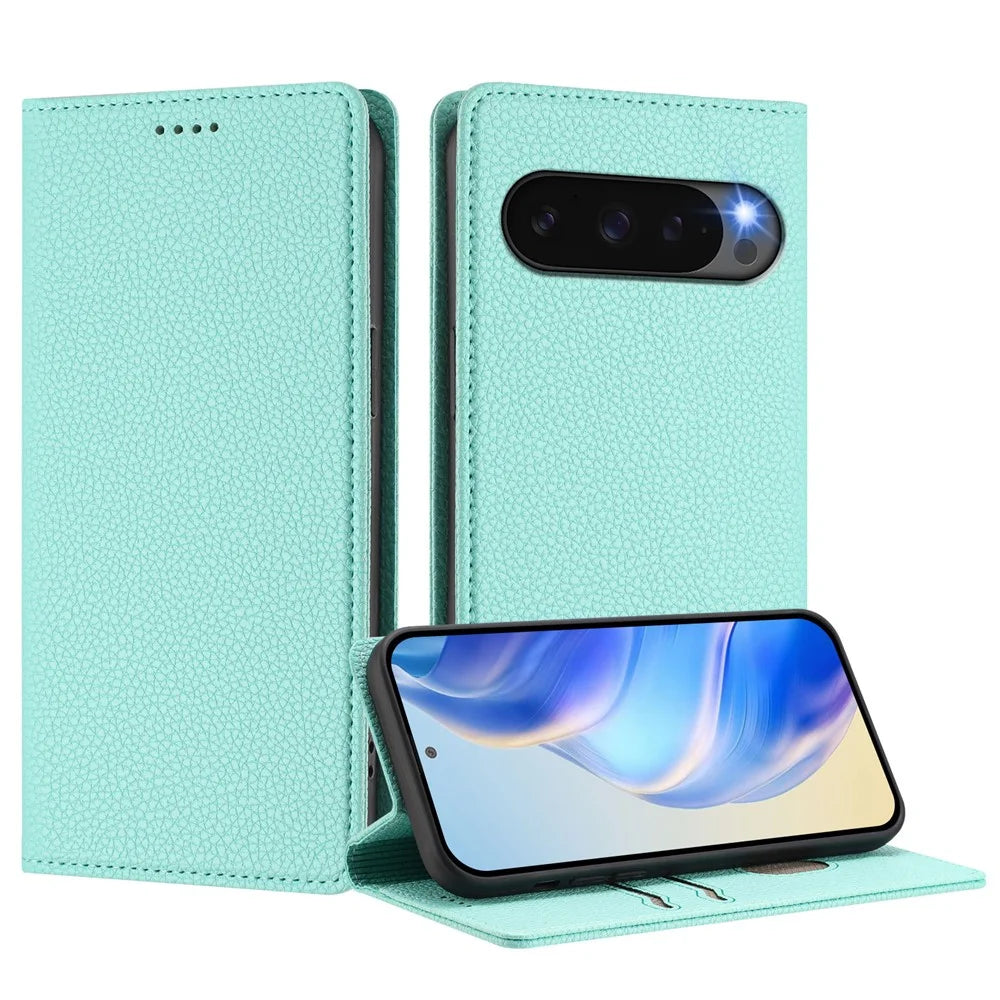 For Google Pixel 10 Pro / 10 / 9 Pro / 9 Wallet Case RFID Blocking Litchi Texture Leather Mobile Cover - Mint Green - 2