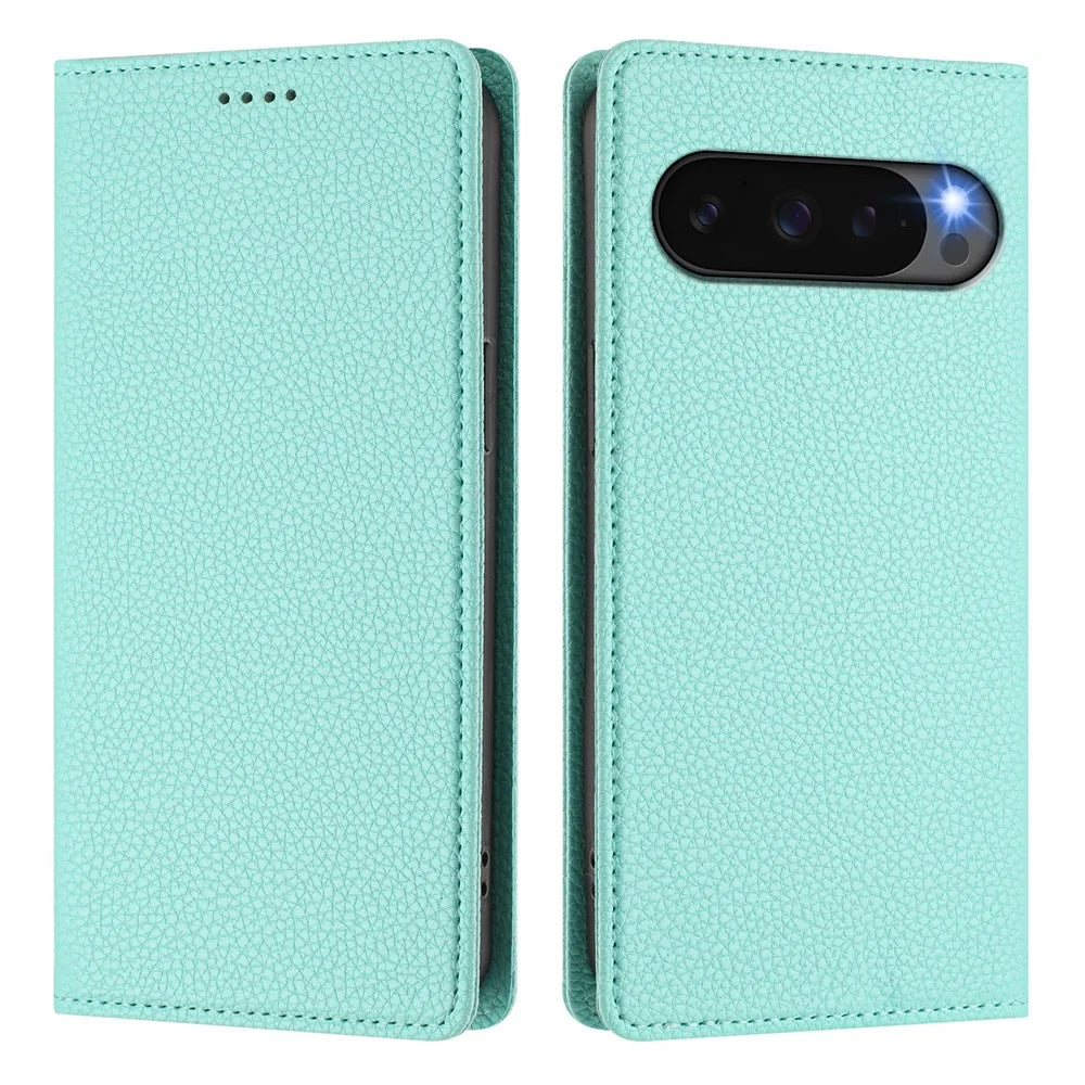 For Google Pixel 10 Pro / 10 / 9 Pro / 9 Wallet Case RFID Blocking Litchi Texture Leather Mobile Cover - Mint Green - 3