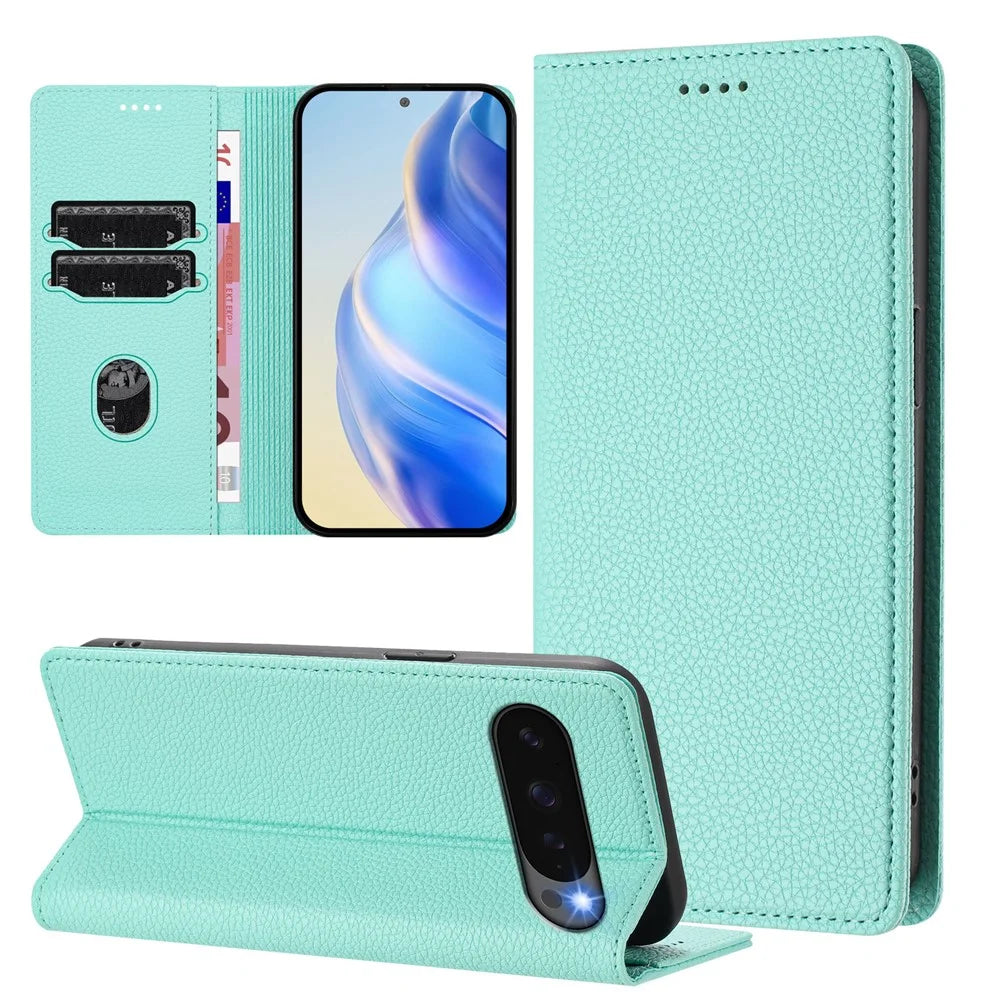 For Google Pixel 10 Pro / 10 / 9 Pro / 9 Wallet Case RFID Blocking Litchi Texture Leather Mobile Cover - Mint Green - 4