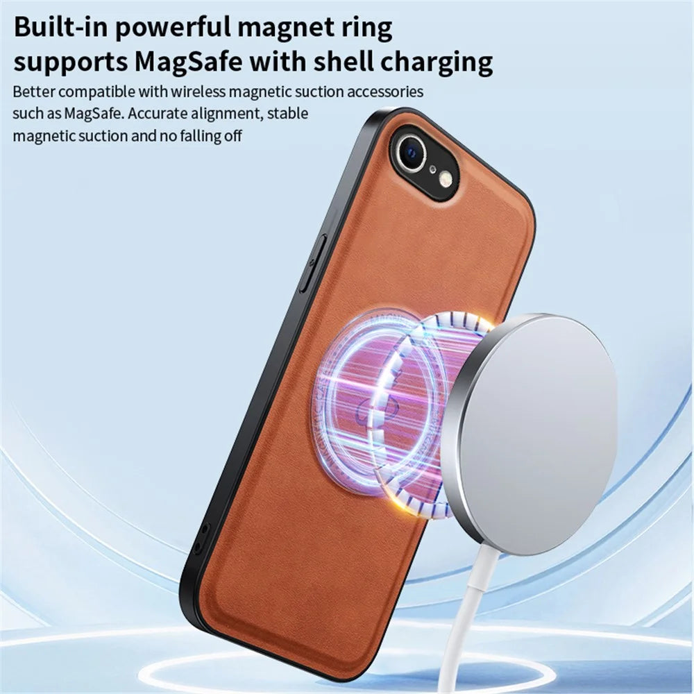 For iPhone 17e / 16e Magnetic Case PU + TPU + PC Phone Back Cover Drop Resistant - Brown - 2