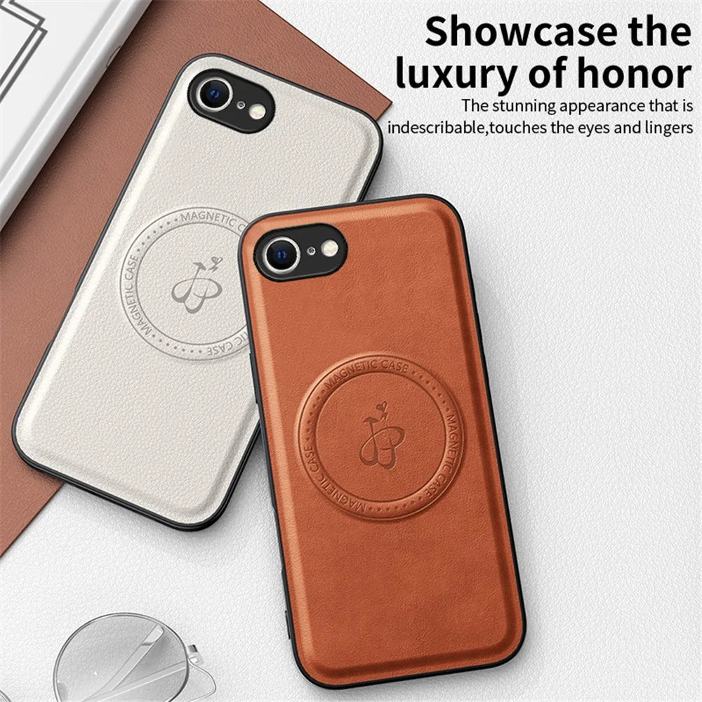 For iPhone 17e / 16e Magnetic Case PU + TPU + PC Phone Back Cover Drop Resistant - Brown - 3