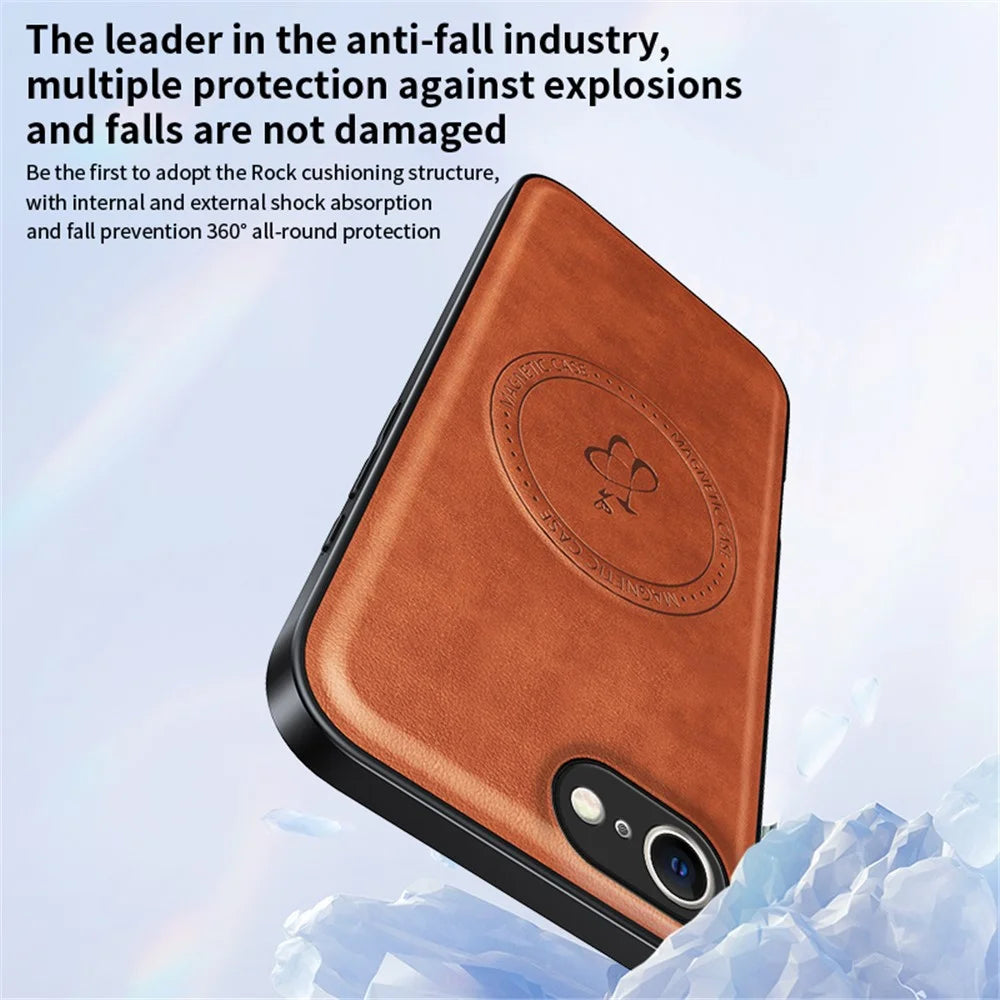 For iPhone 17e / 16e Magnetic Case PU + TPU + PC Phone Back Cover Drop Resistant - Brown - 5