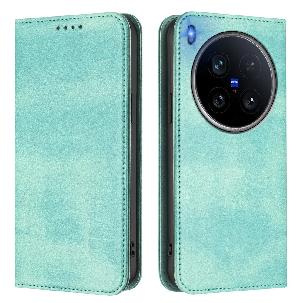 For vivo X200 Ultra 5G Wallet Cases Retro Texture RFID Blocking Leather Phone Cover - Mint Green - 1