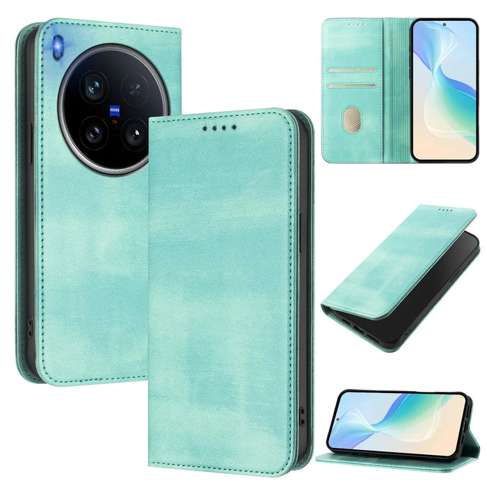 For vivo X200 Ultra 5G Wallet Cases Retro Texture RFID Blocking Leather Phone Cover - Mint Green - 2
