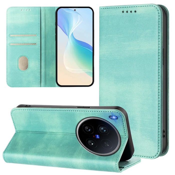 For vivo X200 Ultra 5G Wallet Cases Retro Texture RFID Blocking Leather Phone Cover - Mint Green - 3