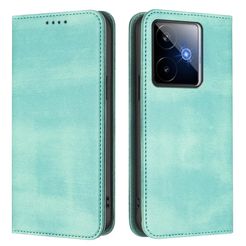 For Realme GT7 Pro Racing 5G Wallet Cases Retro Texture RFID Blocking Leather Phone Cover - Mint Green - 1