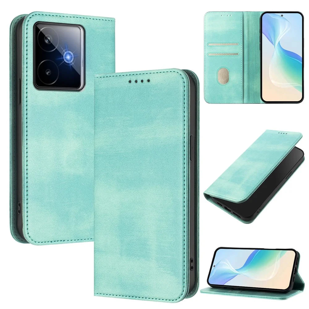 For Realme GT7 Pro Racing 5G Wallet Cases Retro Texture RFID Blocking Leather Phone Cover - Mint Green - 2