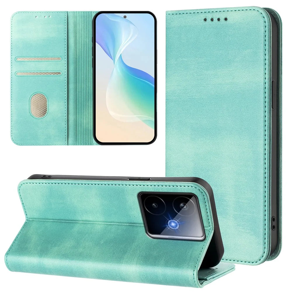 For Realme GT7 Pro Racing 5G Wallet Cases Retro Texture RFID Blocking Leather Phone Cover - Mint Green - 3