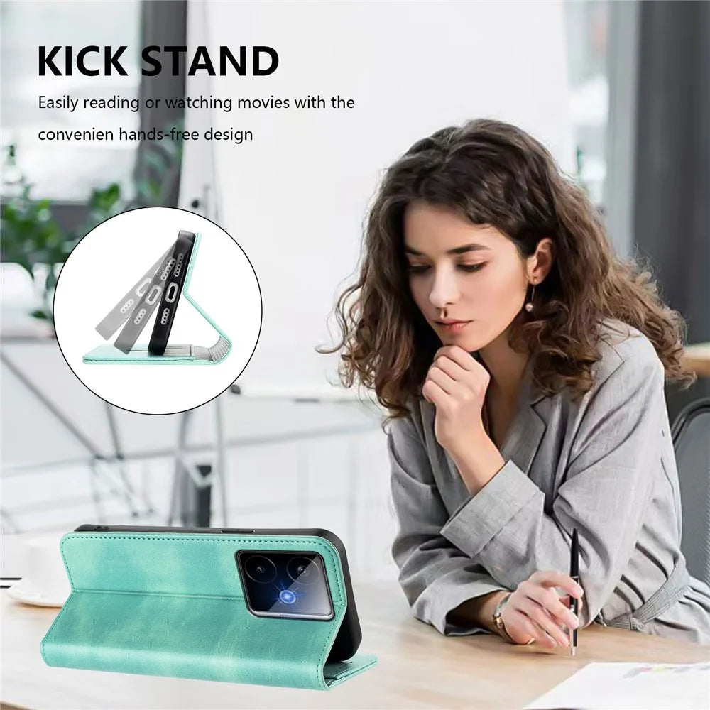 For Realme GT7 Pro Racing 5G Wallet Cases Retro Texture RFID Blocking Leather Phone Cover - Mint Green - 4