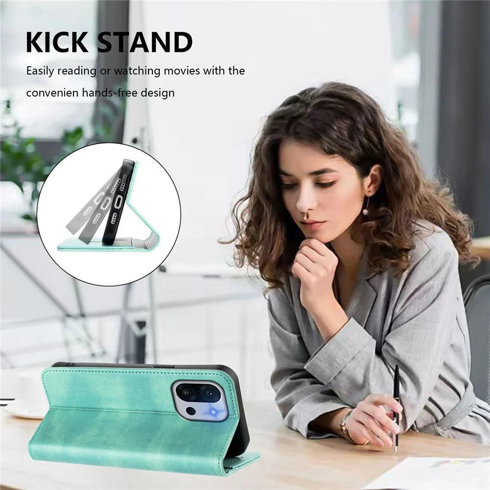 For OnePlus 13T 5G Wallet Cases Retro Texture RFID Blocking Leather Phone Cover - Mint Green - 4