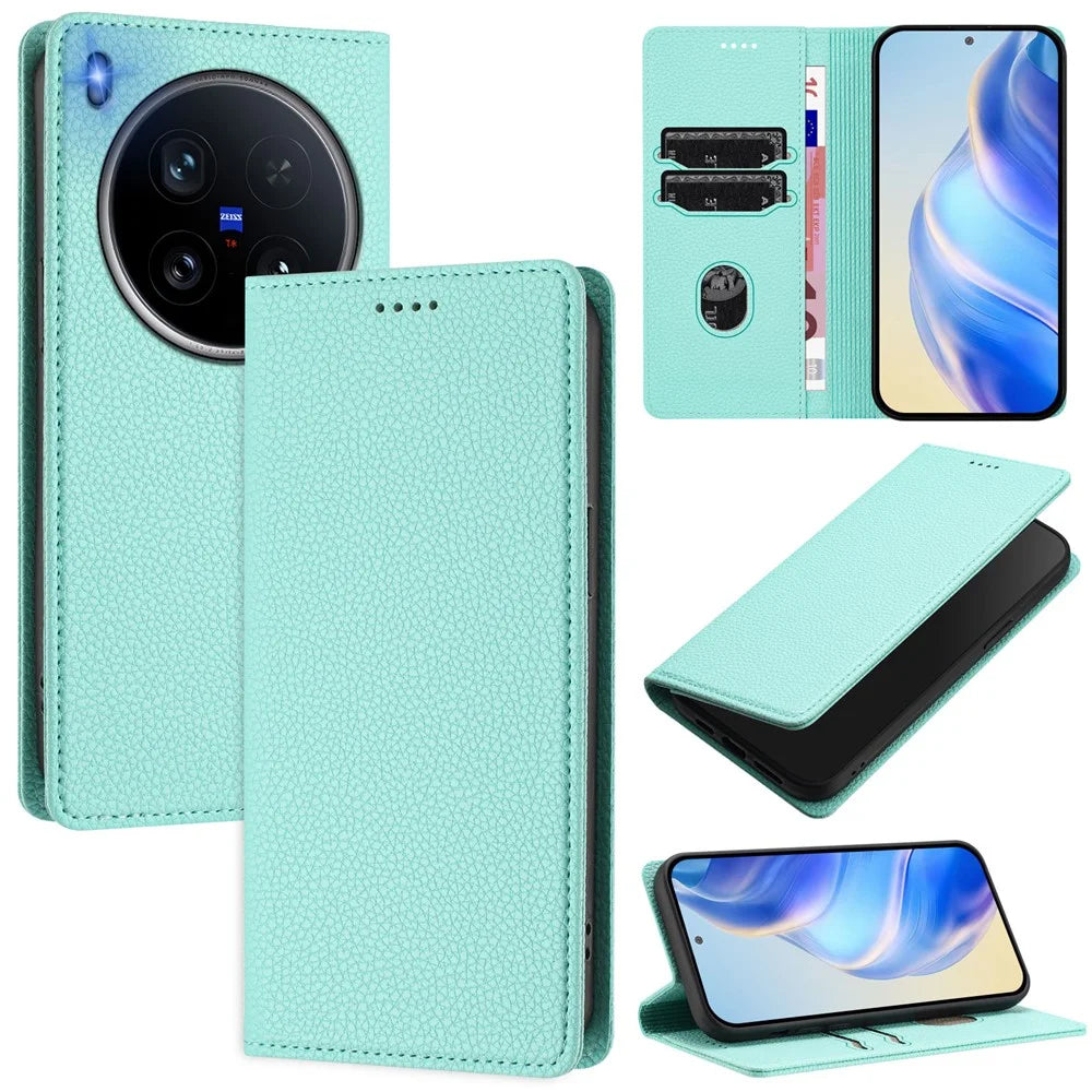 For vivo X200 Ultra 5G Wallet Case RFID Blocking Litchi Texture Leather Mobile Cover - Mint Green - 1