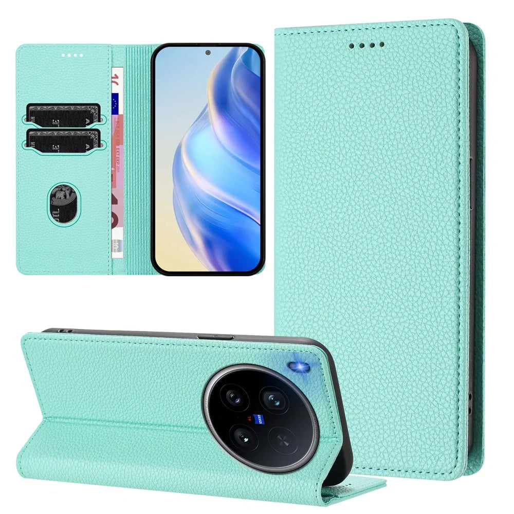 For vivo X200 Ultra 5G Wallet Case RFID Blocking Litchi Texture Leather Mobile Cover - Mint Green - 4