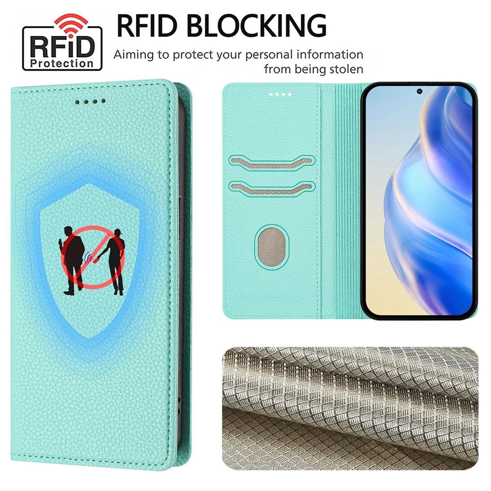 For vivo X200 Ultra 5G Wallet Case RFID Blocking Litchi Texture Leather Mobile Cover - Mint Green - 7