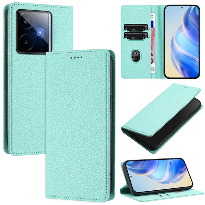 For Realme GT7 Pro Racing 5G Wallet Case RFID Blocking Litchi Texture Leather Mobile Cover - Mint Green - 1