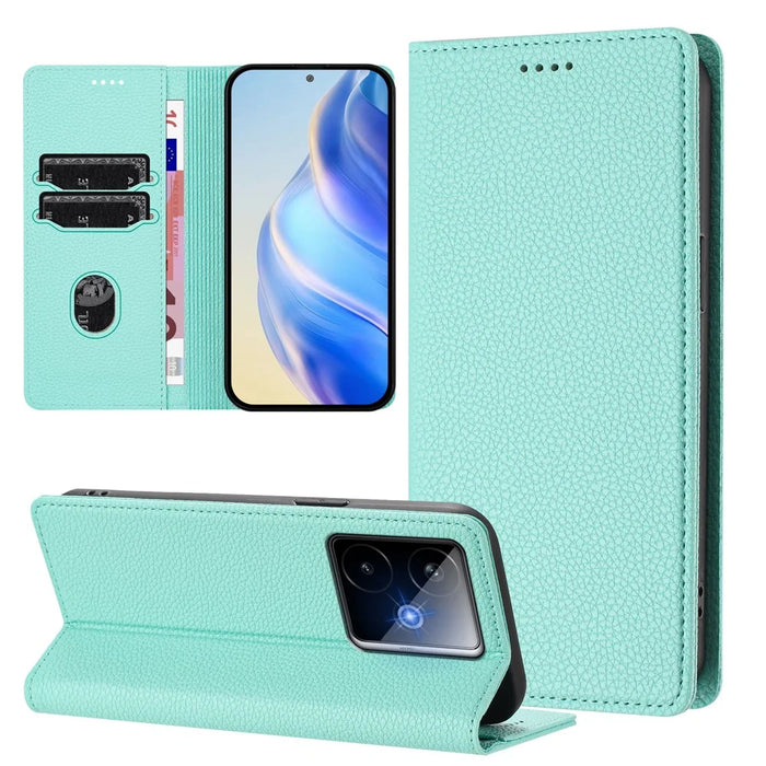 For Realme GT7 Pro Racing 5G Wallet Case RFID Blocking Litchi Texture Leather Mobile Cover - Mint Green - 4