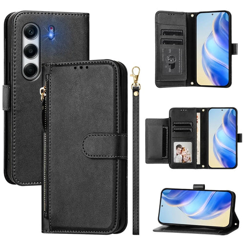For TECNO Camon 40 Pro 4G Case Zipper Pocket Multiple Card Slots Leather Phone Cover - Black - 1