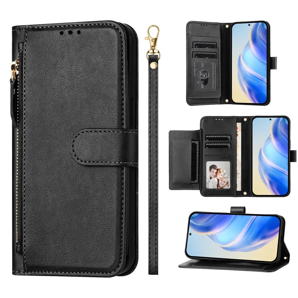 For TECNO Camon 40 Pro 4G Case Zipper Pocket Multiple Card Slots Leather Phone Cover - Black - 3
