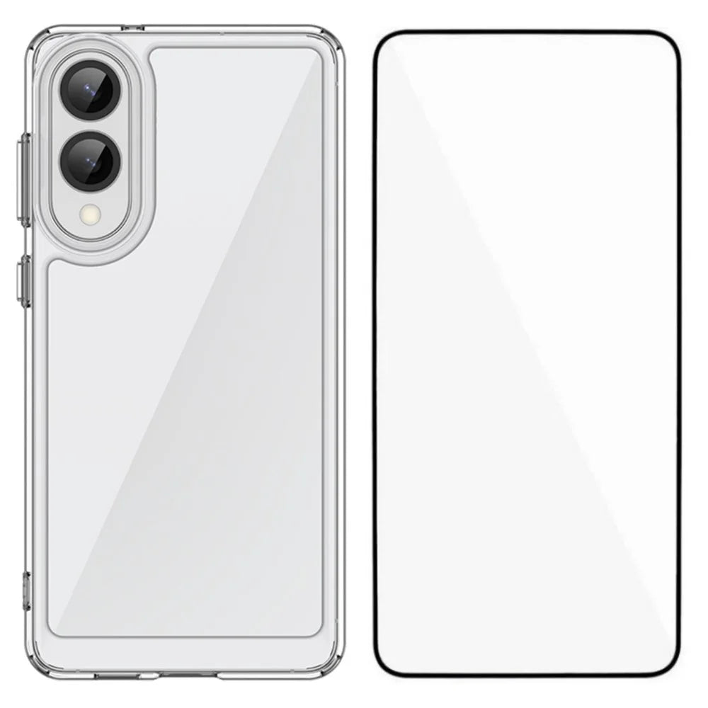 WANLONFENG For Samsung Galaxy S25 Edge Case  MF Series TPU Acrylic Clear Phone Cover with Tempered Glass Film - Transparent - 1