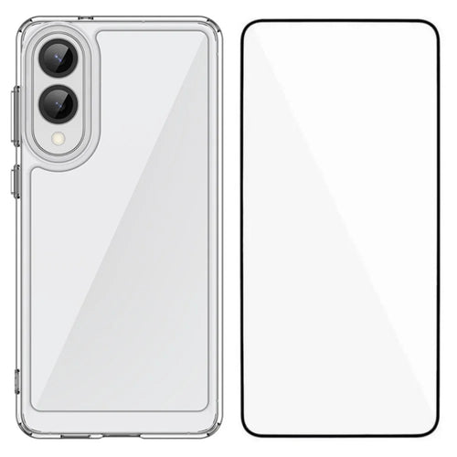 WANLONFENG For Samsung Galaxy S25 Edge Case  MF Series TPU Acrylic Clear Phone Cover with Tempered Glass Film - Transparent - 1