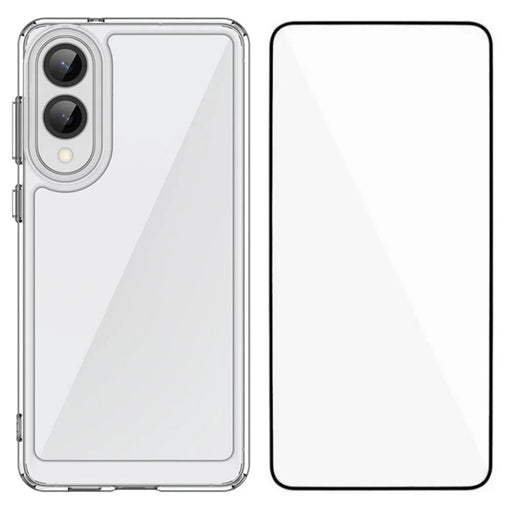 WANLONFENG For Samsung Galaxy S25 Edge Case  MF Series TPU Acrylic Clear Phone Cover with Tempered Glass Film - Transparent - 1