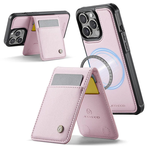 JEEHOOD For iPhone 13 Pro Max 6.7 inch Leather Back Cover Compatible with MagSafe  J06 Phone Case with Card Bag RFID Blocking - Pink - 2