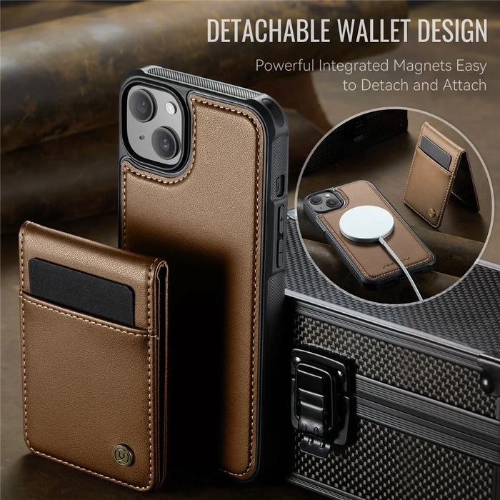 JEEHOOD For iPhone 13 6.1 inch Leather Back Cover Compatible with MagSafe  J06 Phone Case with Card Bag RFID Blocking - Brown - 4