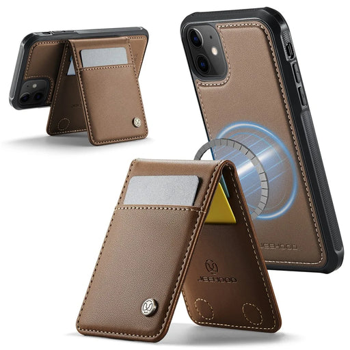 JEEHOOD For iPhone 12 Pro 6.1 inch / iPhone 12 6.1 inch Leather Back Cover Compatible with MagSafe  J06 Phone Case with Card Bag RFID Blocking - Brown - 2