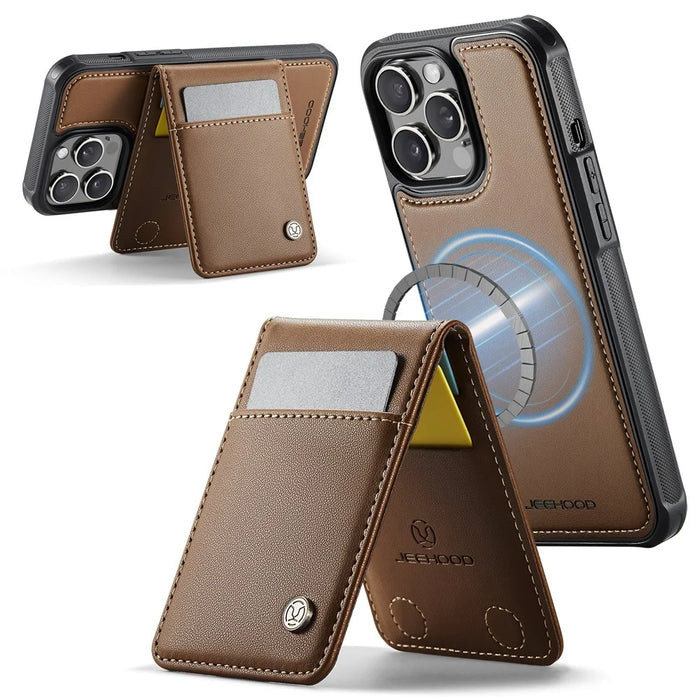 JEEHOOD For iPhone 12 Pro Max 6.7 inch Leather Back Cover Compatible with MagSafe  J06 Phone Case with Card Bag RFID Blocking - Brown - 2