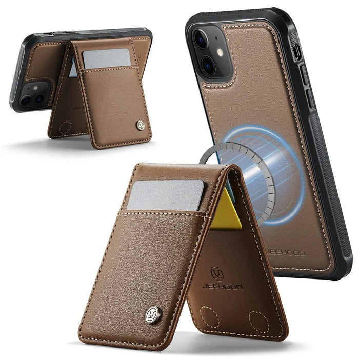 JEEHOOD For iPhone 11 Leather Back Cover Compatible with MagSafe  J06 Phone Case with Card Bag RFID Blocking - Brown - 2