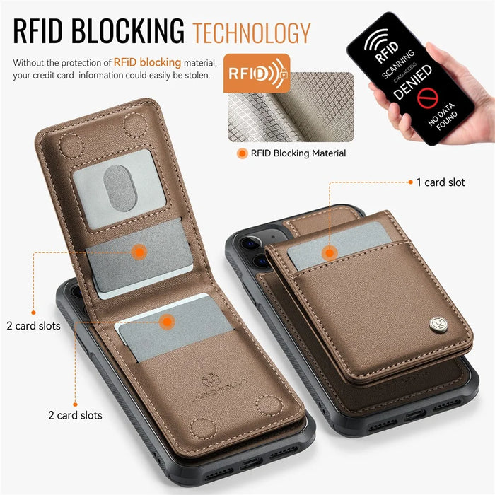 JEEHOOD For iPhone 11 Leather Back Cover Compatible with MagSafe  J06 Phone Case with Card Bag RFID Blocking - Brown - 4
