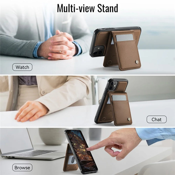 JEEHOOD For iPhone 11 Leather Back Cover Compatible with MagSafe  J06 Phone Case with Card Bag RFID Blocking - Brown - 5