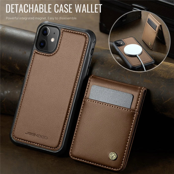 JEEHOOD For iPhone 11 Leather Back Cover Compatible with MagSafe  J06 Phone Case with Card Bag RFID Blocking - Brown - 6