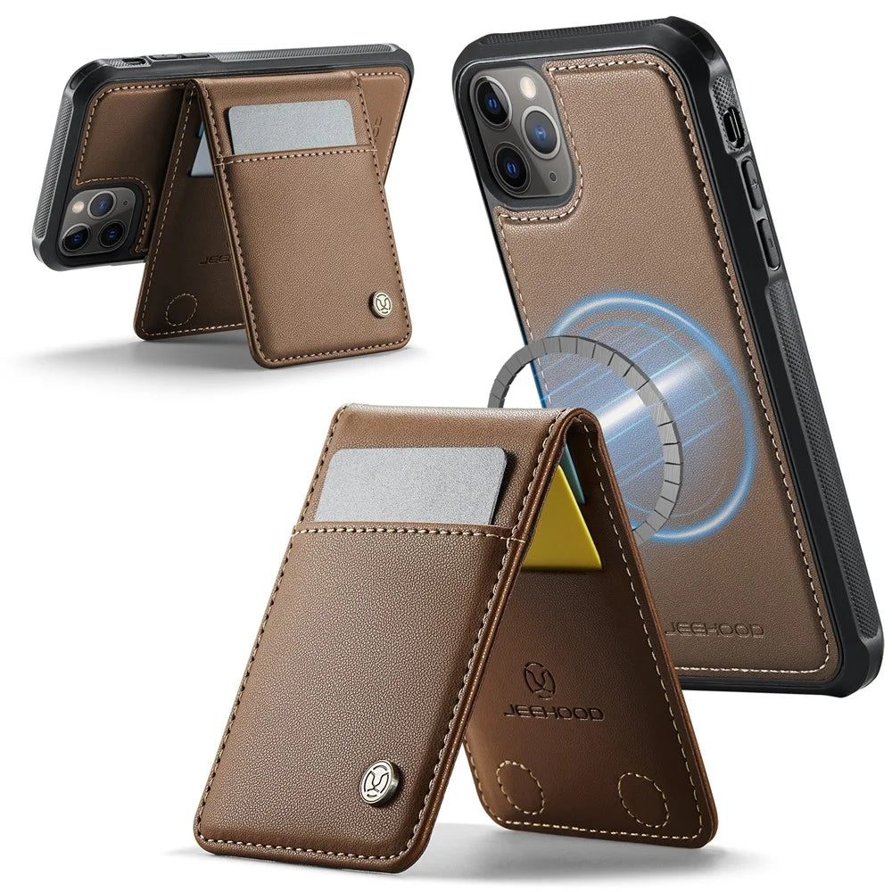 JEEHOOD For iPhone 11 Pro Leather Back Cover Compatible with MagSafe  J06 Phone Case with Card Bag RFID Blocking - Brown - 2