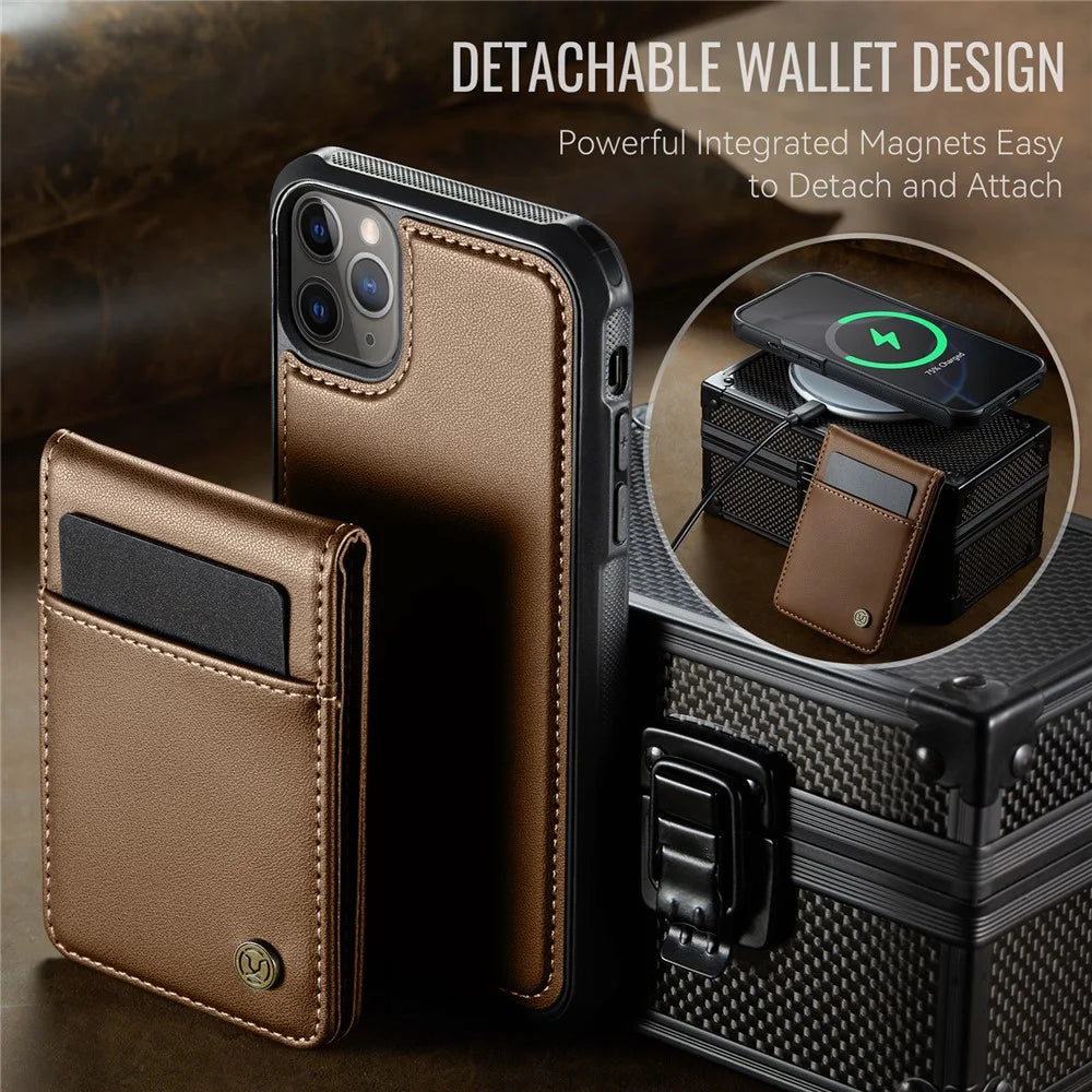 JEEHOOD For iPhone 11 Pro Leather Back Cover Compatible with MagSafe  J06 Phone Case with Card Bag RFID Blocking - Brown - 3