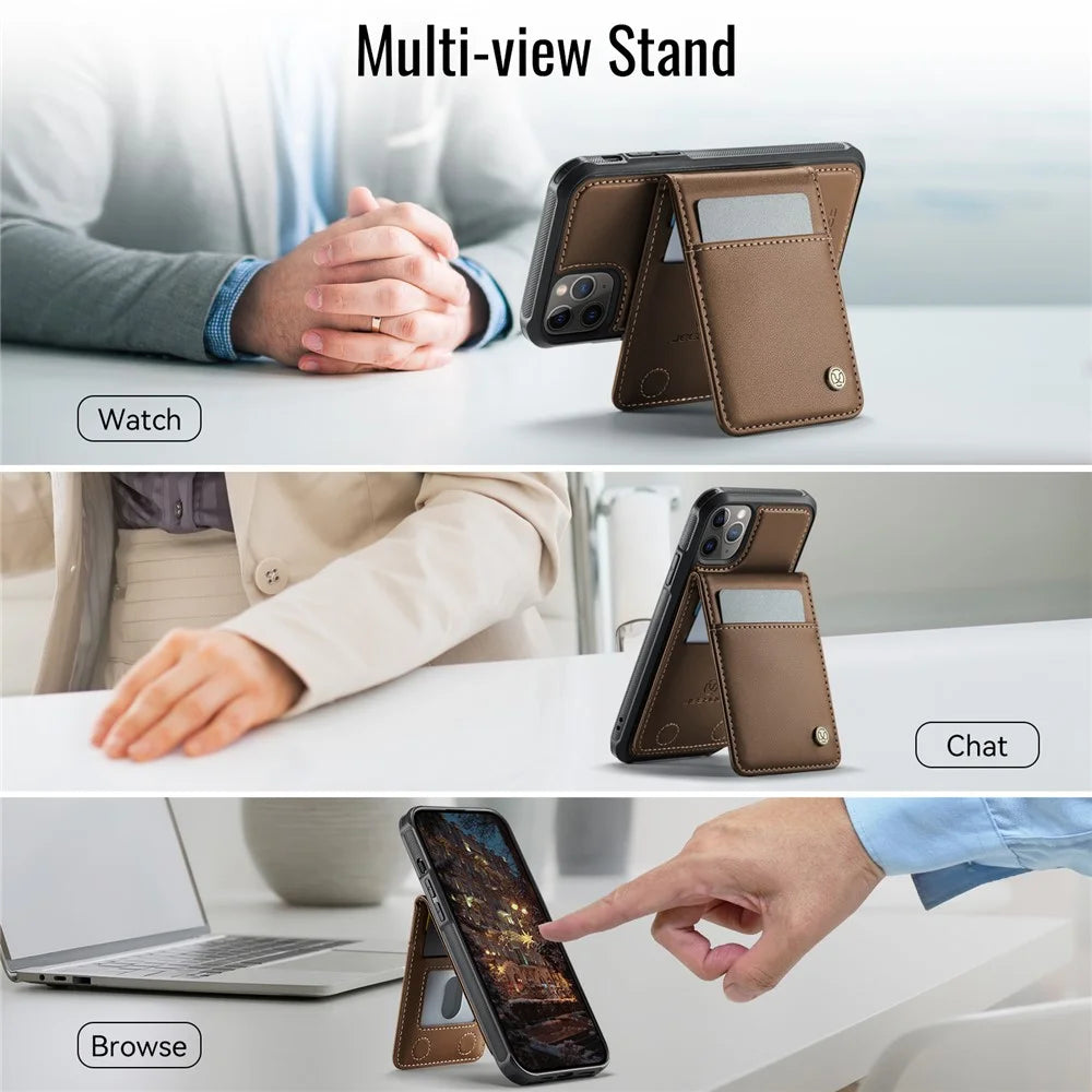 JEEHOOD For iPhone 11 Pro Leather Back Cover Compatible with MagSafe  J06 Phone Case with Card Bag RFID Blocking - Brown - 5