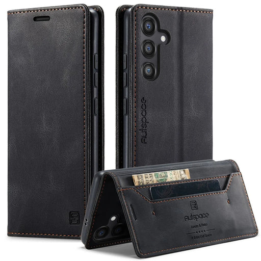 AUTSPACE For Samsung Galaxy S25 Wallet Case  A01 Leather Stand Cover with RFID Blocking Card Holder - Black - 1