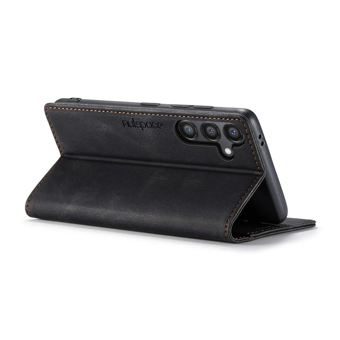 AUTSPACE For Samsung Galaxy S25 Wallet Case  A01 Leather Stand Cover with RFID Blocking Card Holder - Black - 4