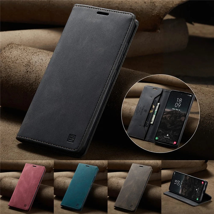 AUTSPACE For Samsung Galaxy S25 Wallet Case  A01 Leather Stand Cover with RFID Blocking Card Holder - Black - 5