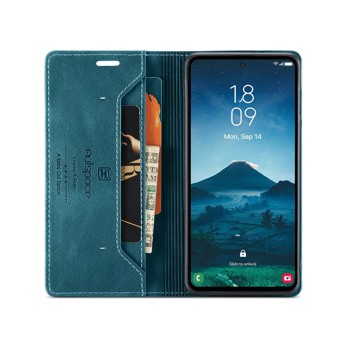 AUTSPACE For Samsung Galaxy S25+ Wallet Case  A01 Leather Stand Cover with RFID Blocking Card Holder - Blue - 3