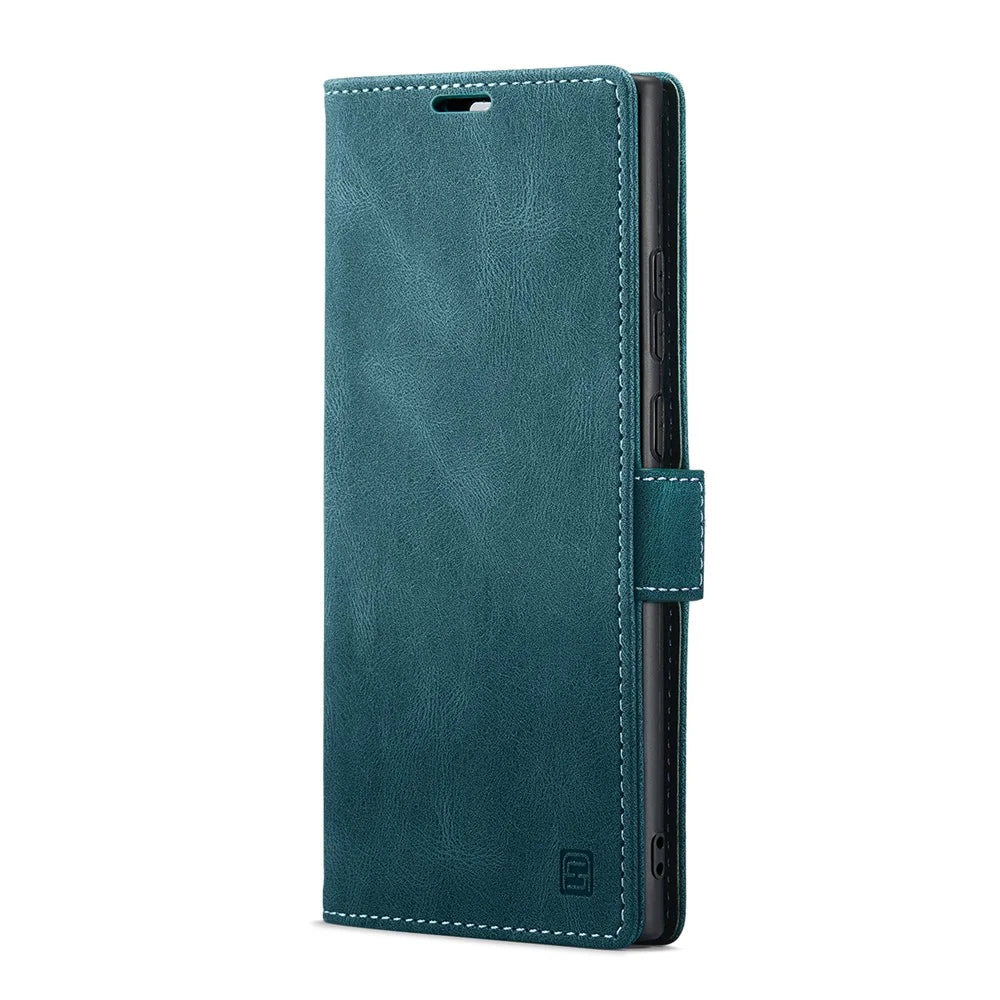 AUTSPACE For Samsung Galaxy S25 Ultra Wallet Case  A01 Leather Stand Cover with RFID Blocking Card Holder - Blue - 2