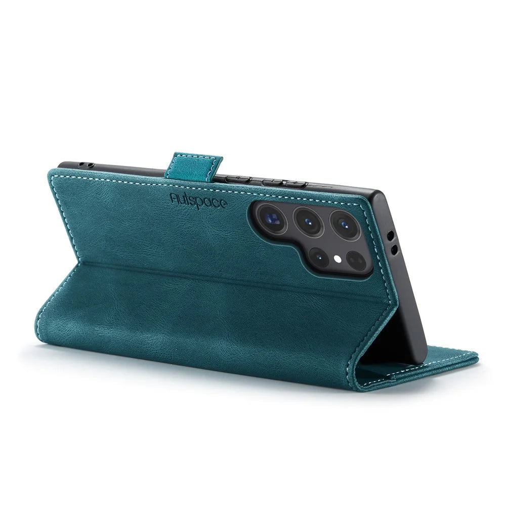 AUTSPACE For Samsung Galaxy S25 Ultra Wallet Case  A01 Leather Stand Cover with RFID Blocking Card Holder - Blue - 4