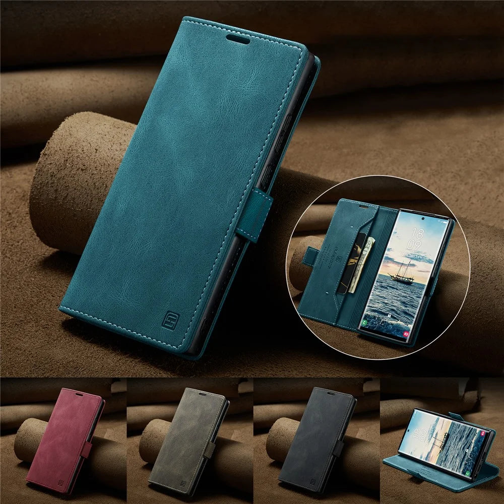 AUTSPACE For Samsung Galaxy S25 Ultra Wallet Case  A01 Leather Stand Cover with RFID Blocking Card Holder - Blue - 5