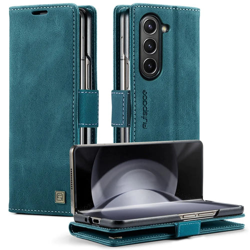 AUTSPACE For Samsung Galaxy Z Fold6 5G Wallet Case  A01 Leather Stand Cover with RFID Blocking Card Holder - Blue - 1