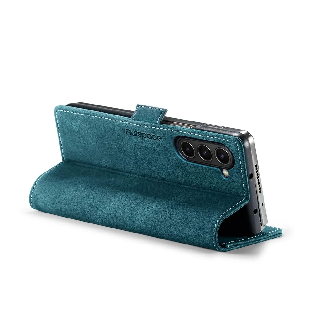 AUTSPACE For Samsung Galaxy Z Fold6 5G Wallet Case  A01 Leather Stand Cover with RFID Blocking Card Holder - Blue - 4