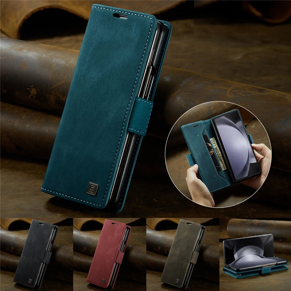 AUTSPACE For Samsung Galaxy Z Fold6 5G Wallet Case  A01 Leather Stand Cover with RFID Blocking Card Holder - Blue - 5
