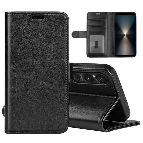 For Sony Xperia 1 VII Case Crazy Horse Texture Stand Leather Phone Cover - Black - 1