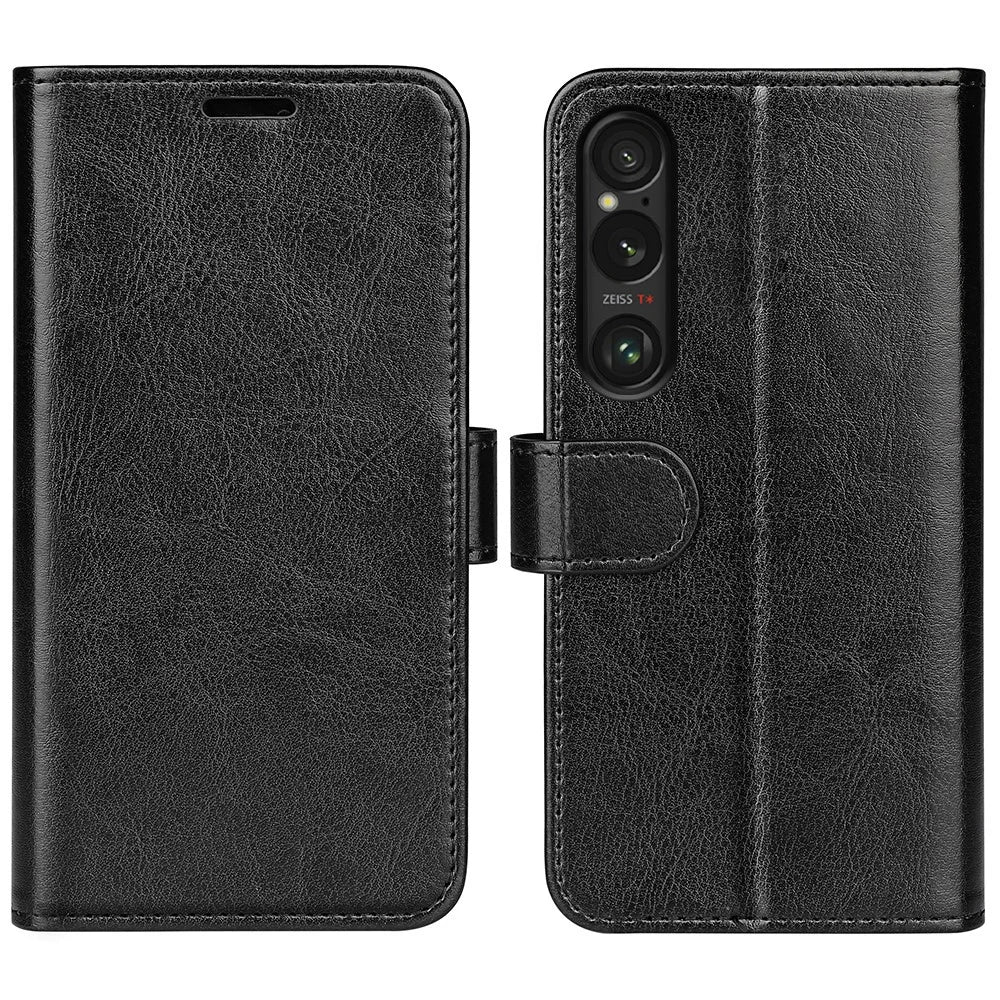 For Sony Xperia 1 VII Case Crazy Horse Texture Stand Leather Phone Cover - Black - 5