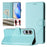 For Samsung Galaxy S25 Edge Case Imprinted Honeycomb RFID Blocking Leather Phone Cover with Strap - Mint Green - 3